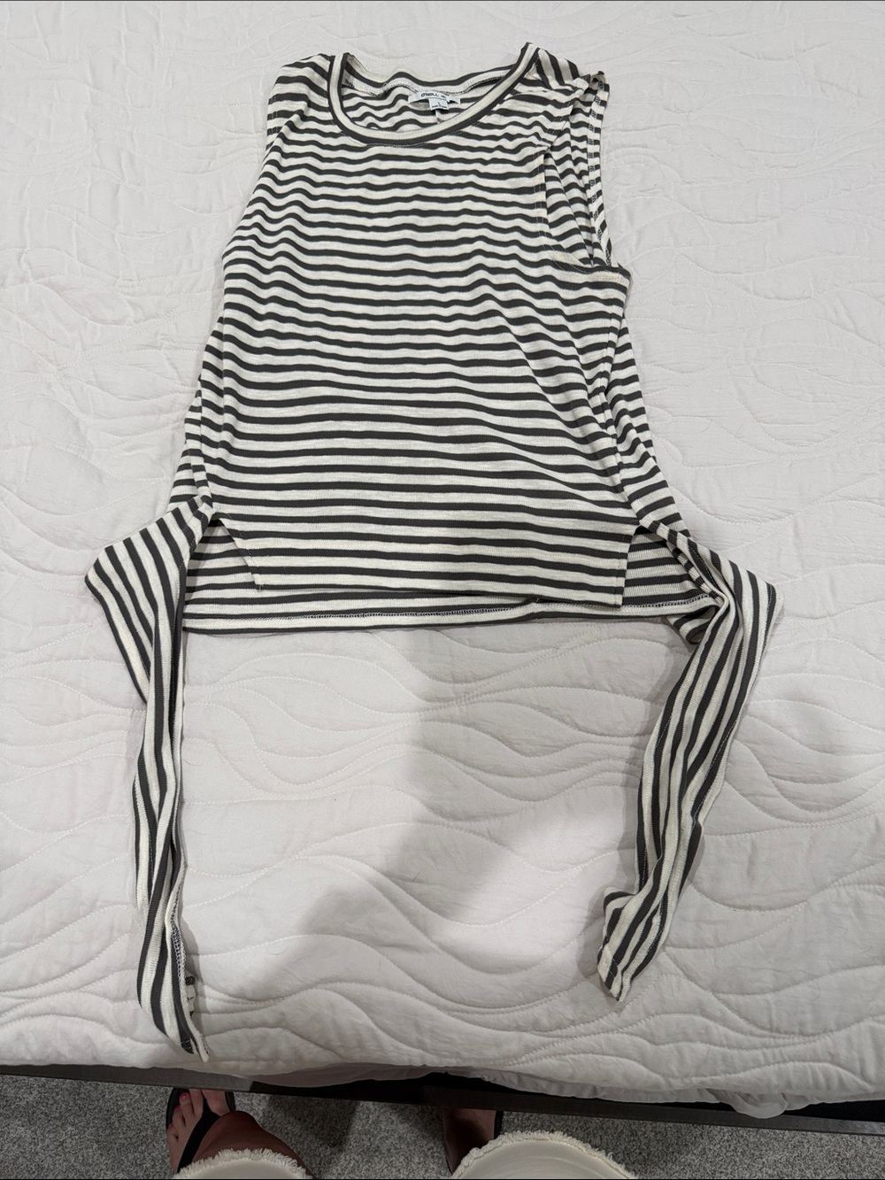 O'Neill Black and White Striped Tie-Side Tank Top